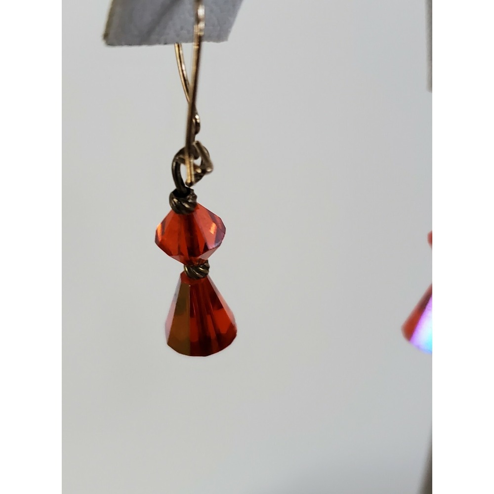 Vintage Gold Tone Fancy Salmon Orange Bead Drop Pierced Earrings Kidney Hooks - Picture 10 of 12